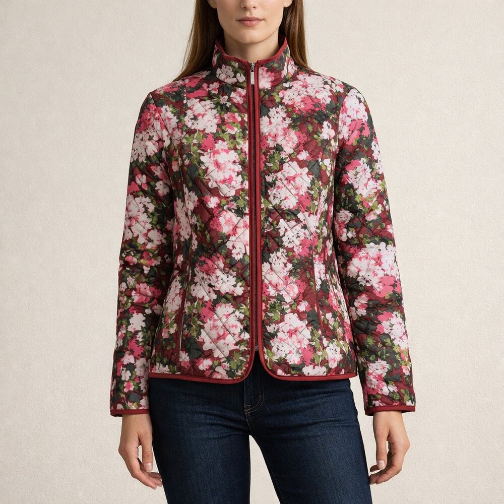 Lands' End Floral Quilted Jacket Primaloft Size Medium Packable Pouch - Picture 1 of 9